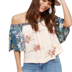 Free people rockin' Rochelle Asian peach off the shoulder boho top SZ Small